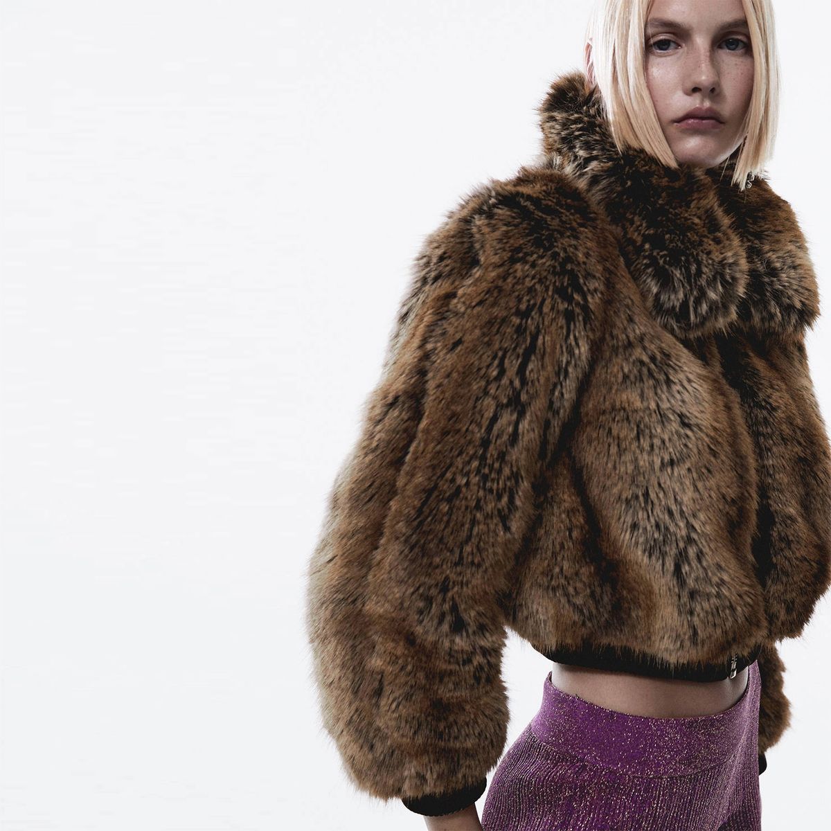 MANGO - Chaqueta Bomber Crop Pelo Mujer Mango