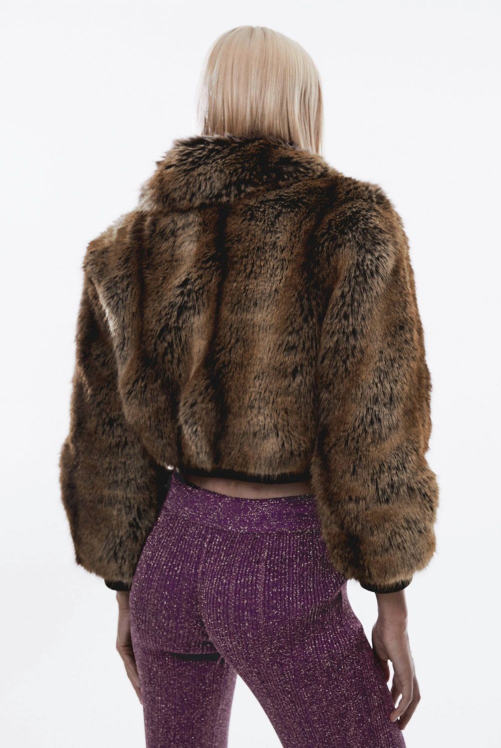 MANGO - Chaqueta Bomber Crop Pelo Mujer Mango