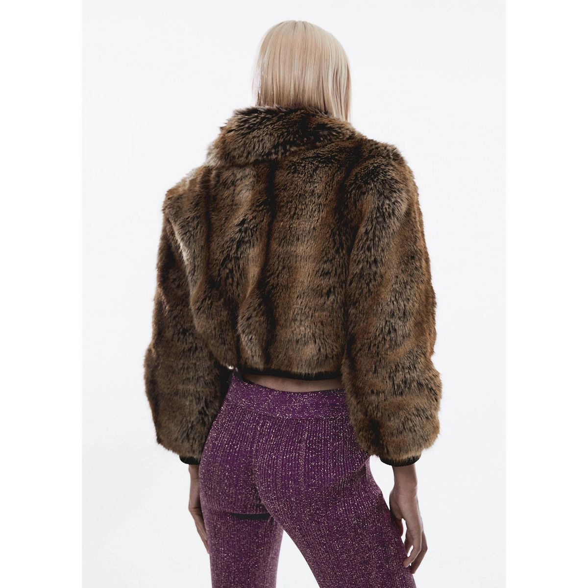 MANGO - Chaqueta Bomber Crop Pelo Mujer Mango