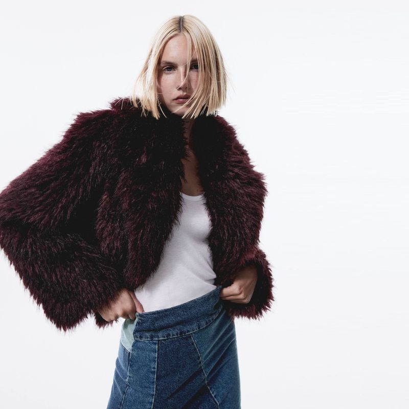 MANGO Chaqueta Corta Pelo Mujer Mango