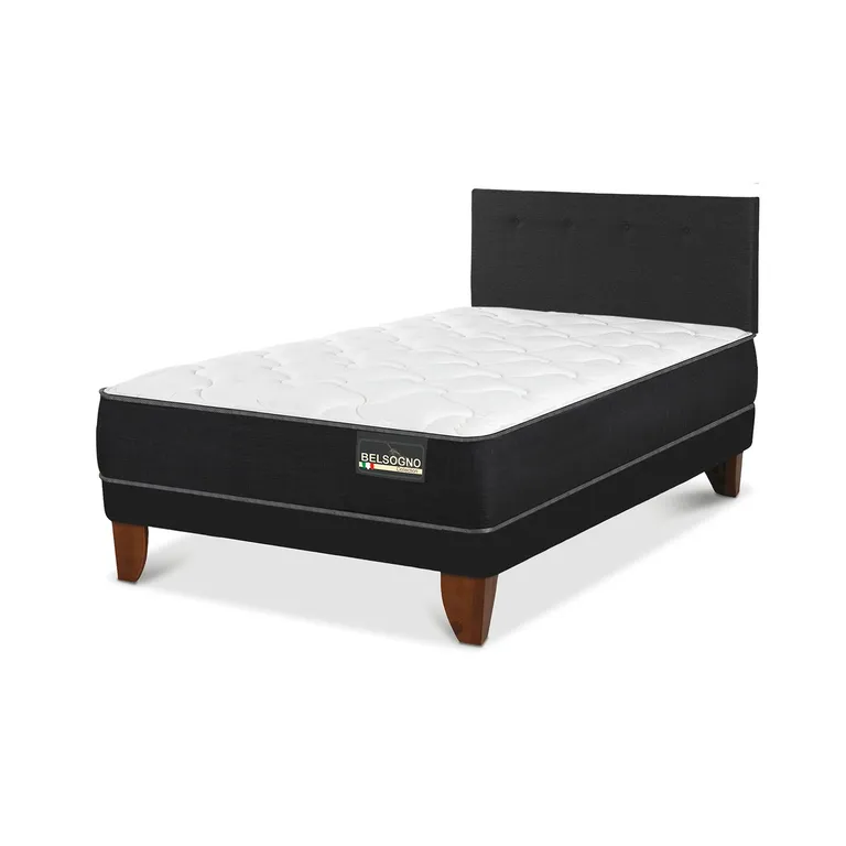 BELSOGNO Cama Europea Plus Black 1.5 Plazas Respaldo Black