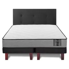 FLEX - Cama Europea Flat Black Star 2 Plazas Base Dividida + Respaldo Royal Negro