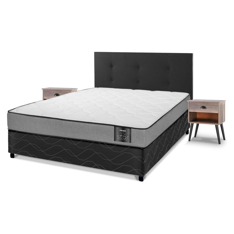 FLEX Cama Americana Star 2 Plazas (150X190 Cm) + Respaldo Royal + Velador Rock