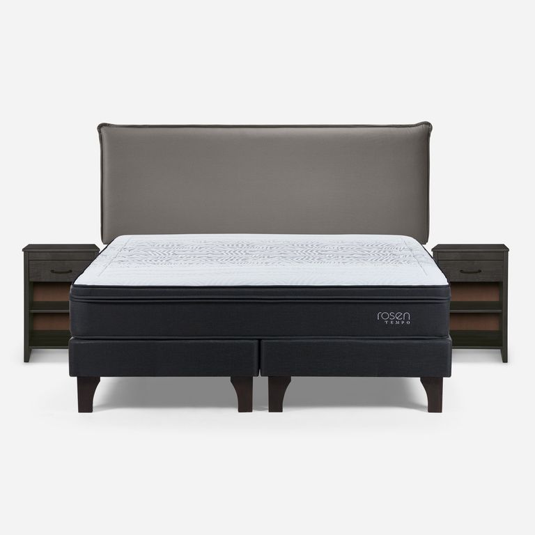 Cama Europea Tempo King x 2.00mt Base Dividida + Respaldo + 2 Veladores