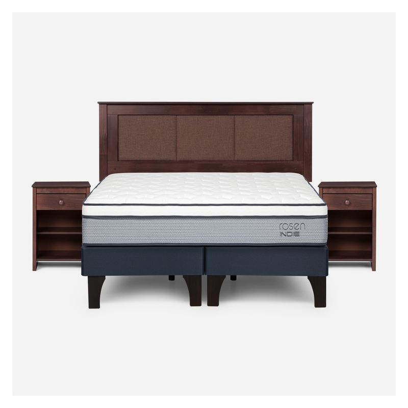 ROSEN - Cama Europea Indie King + Respaldo + 2 Veladores Rosen