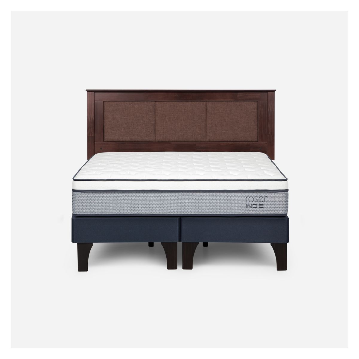 ROSEN - Cama Europea Indie 2 Plazas x 2.00 mt Base Dividida + Respaldo Rosen