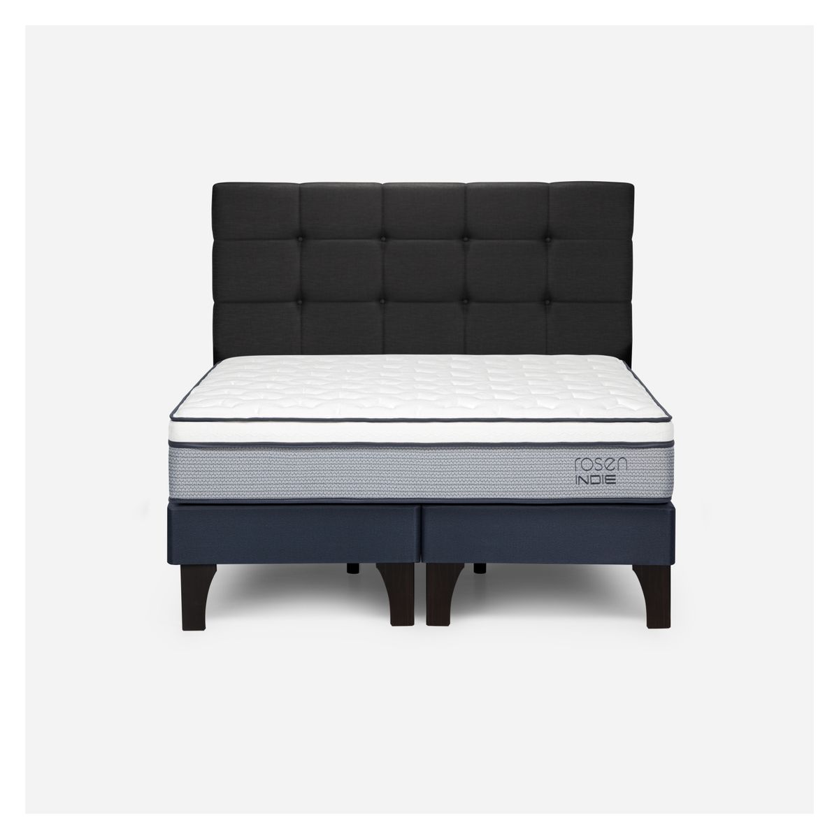 ROSEN - Cama Europea Indie 2 Plazas x 2.00 mt Base Dividida + Respaldo Rosen