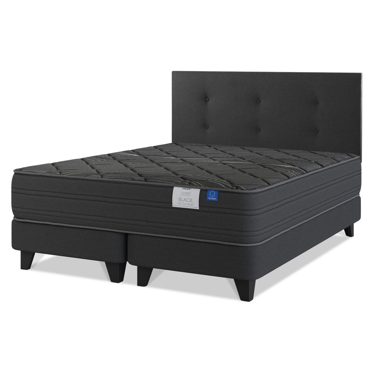 FLEX Cama Europea Black 2 Plazas x 2.00mt Base Dividida + Respaldo