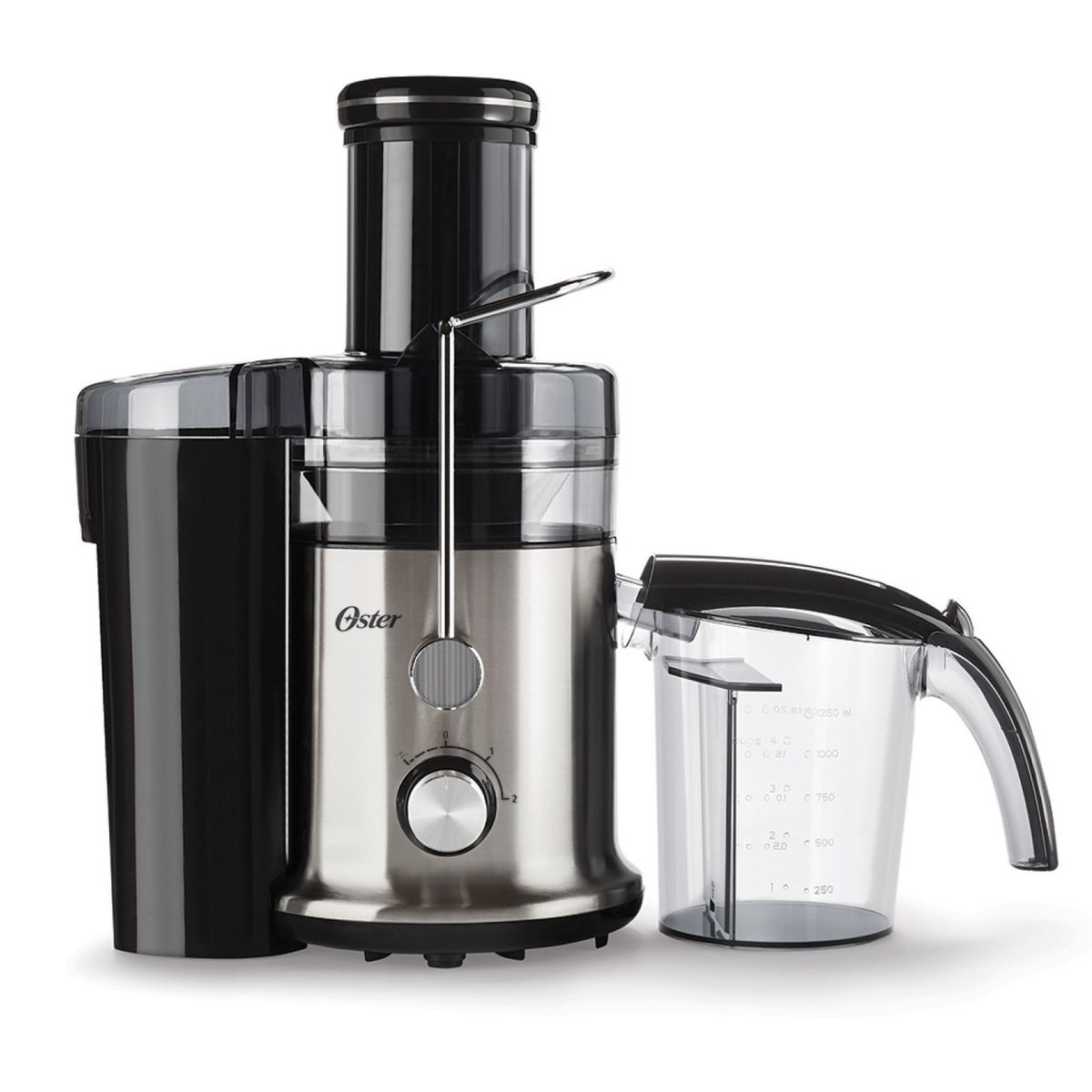 OSTER - Extractor de Jugos FPSTJE320S con 2 Velocidades + Pulso y Fácil de Limpiar Negro y Plateado Oster