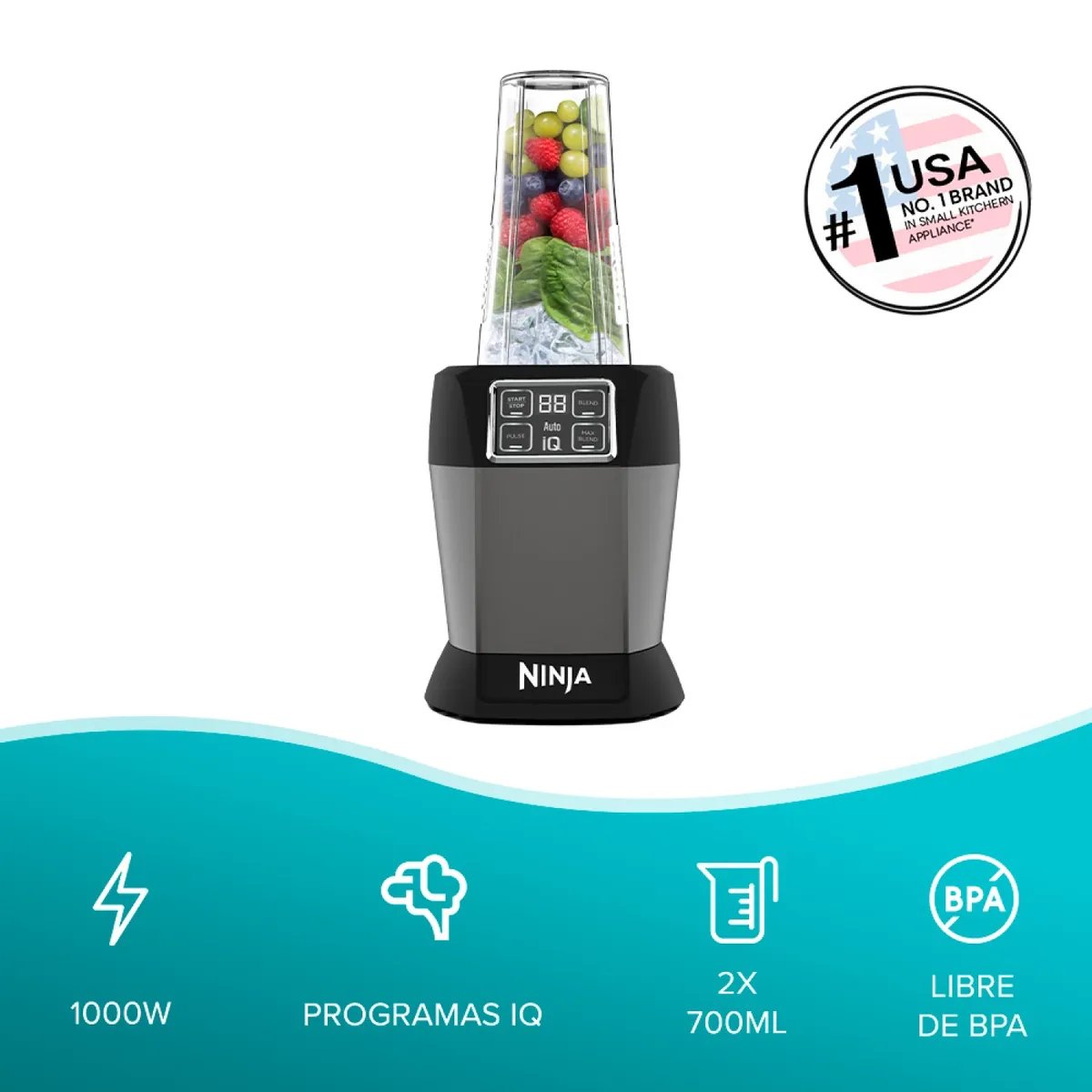 NINJA - Licuadora Ninja Individual Con Auto-IQ 1000 W