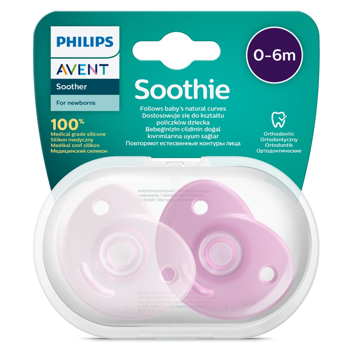 AVENT - Chupete Soothie 0 A 6M 2 Unidades Azul Claro Avent