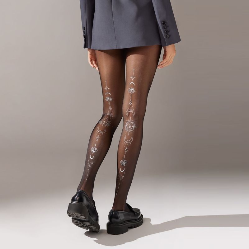 CALZEDONIA - Pantys Transparentes 30 Deniers con Estampado Cosmo Metalizado Mujer Calzedonia