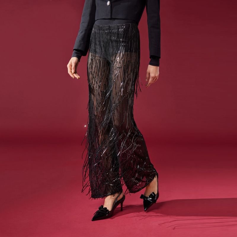CALZEDONIA - Leggins Acampanadas con Flecos de Lentejuelas Mujer Calzedonia