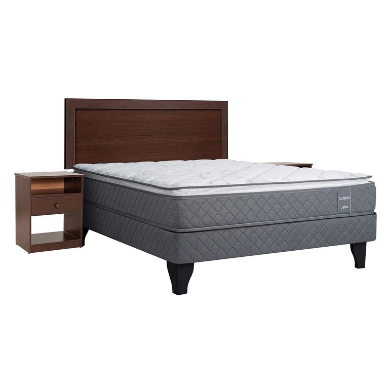 CELTA Cama Europea Altamira 2 Plazas + Respaldo + 2 Veladores