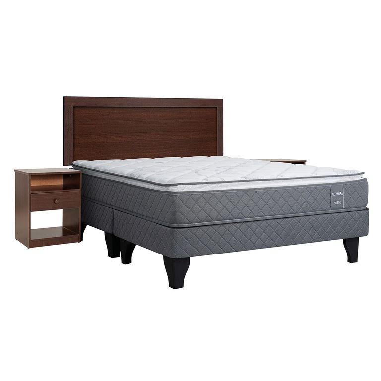 CELTA Cama Europea Altamira 2 Plazas Base Dividida + Respaldo + 2 Veladores