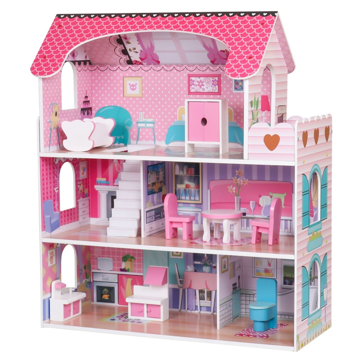 KIDSCOOL - Casa De Muñeca Madera 3 Pisos Kidscool