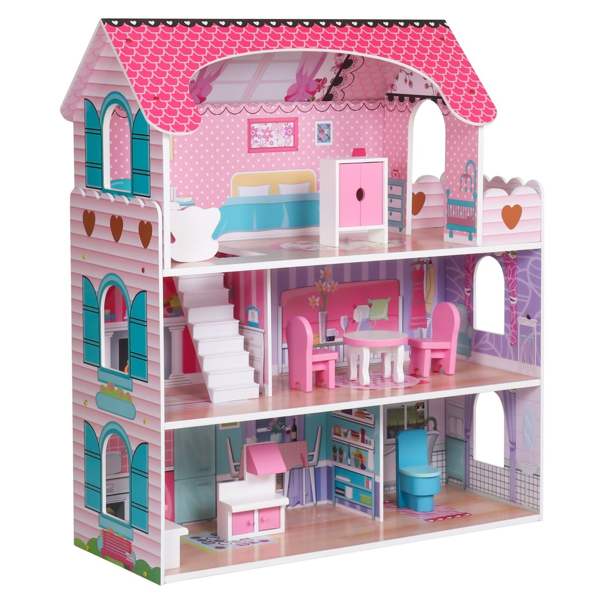 KIDSCOOL - Casa De Muñeca Madera 3 Pisos Kidscool