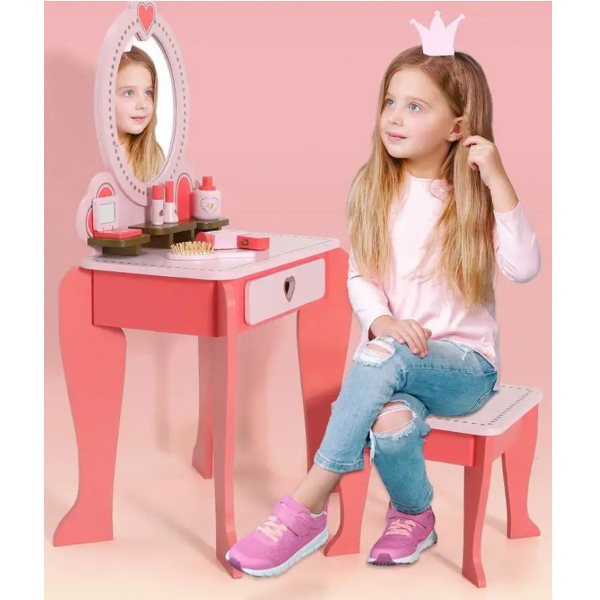KIDSCOOL - Tocador Retro Rosado Con Accesorios Kidscool