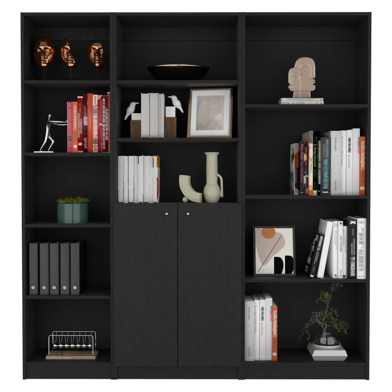 TUHOME - Combo Estante 45 + Estante 2 Puertas + Estante 4 Repisas Negro Tuhome