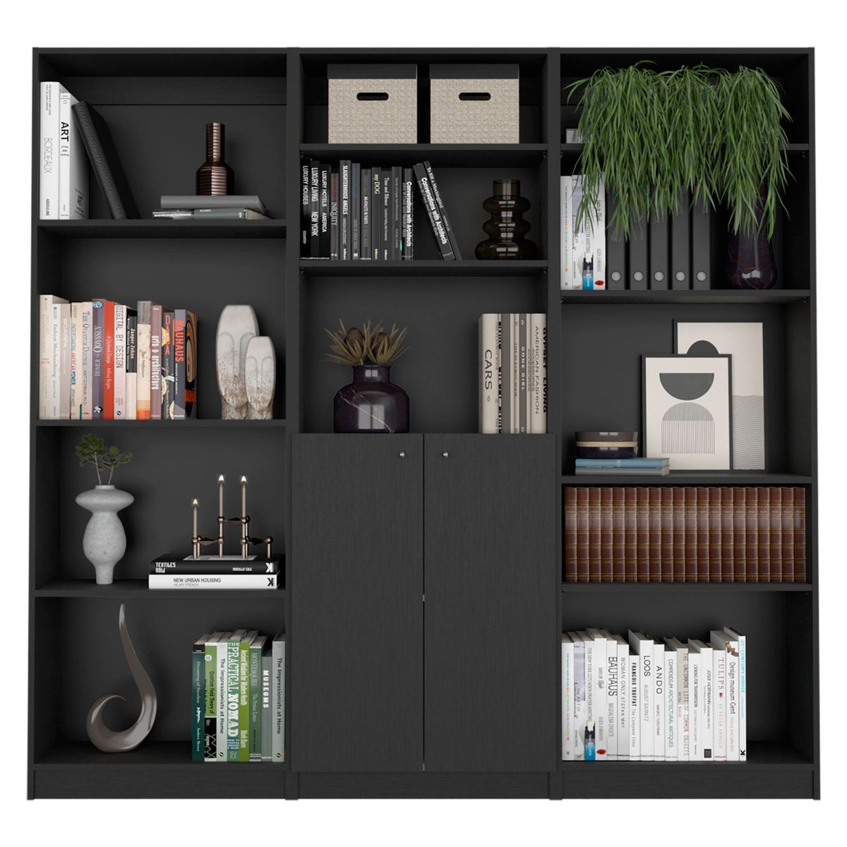 TUHOME - Combo Estante 4 Repisas + Estante2 Puertas + Estante 5 Repisas Negro Tuhome