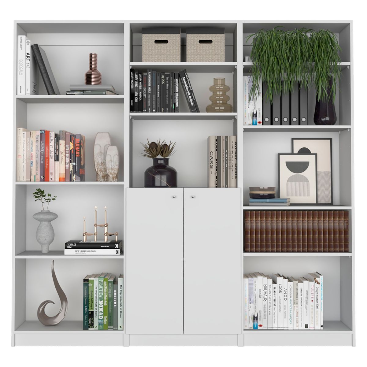 TUHOME - Combo Estante 4 Repisas + Estante 2 Puertas + Estante 5 Repisas Blanco Tuhome