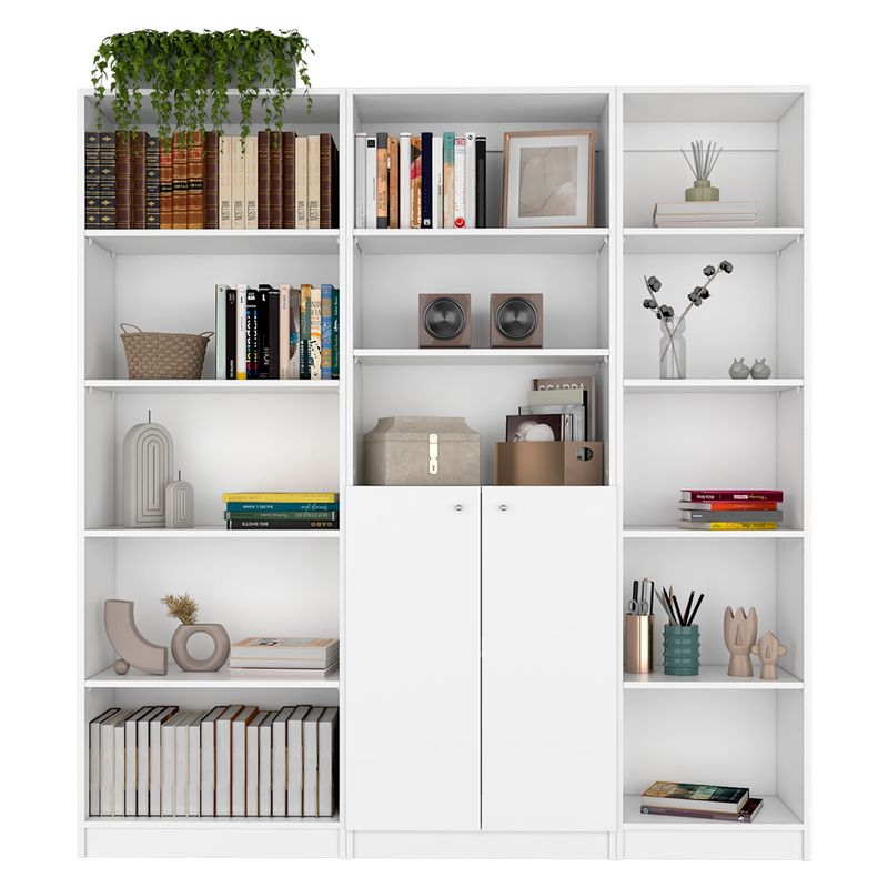 TUHOME - Combo Estante 5 Repisas + Estante 2 Puertas + Estante 45 Blanco Tuhome