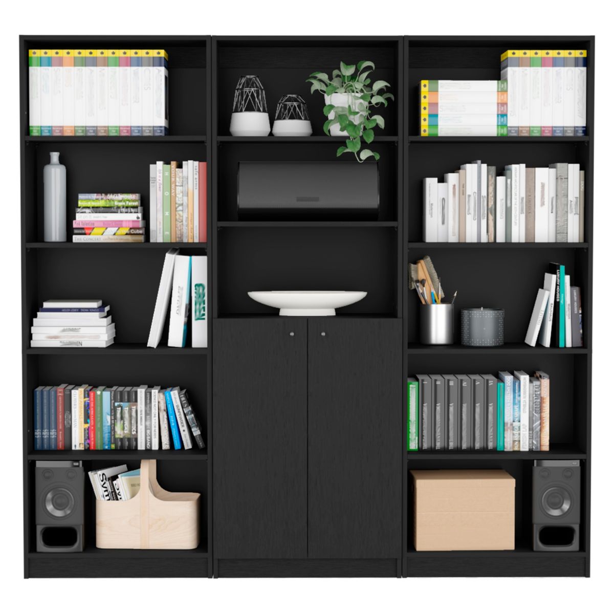 TUHOME - Combo 2 Estantes 5 Repisas + Estante 2 Puertas Y 3 Repisas Negro Tuhome