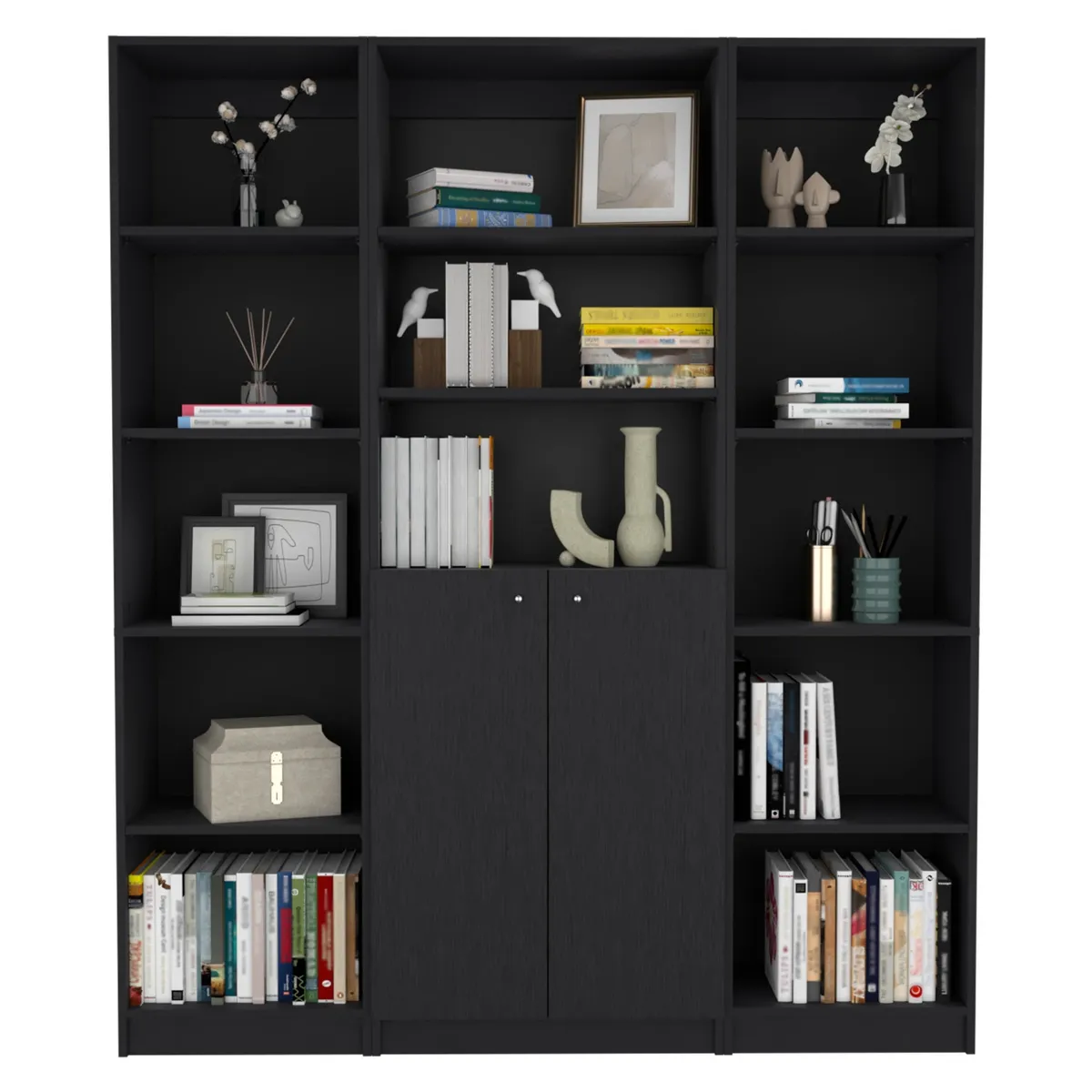 TUHOME - Combo 2 Estante 45 + Estante 2 Puertas Negro Tuhome