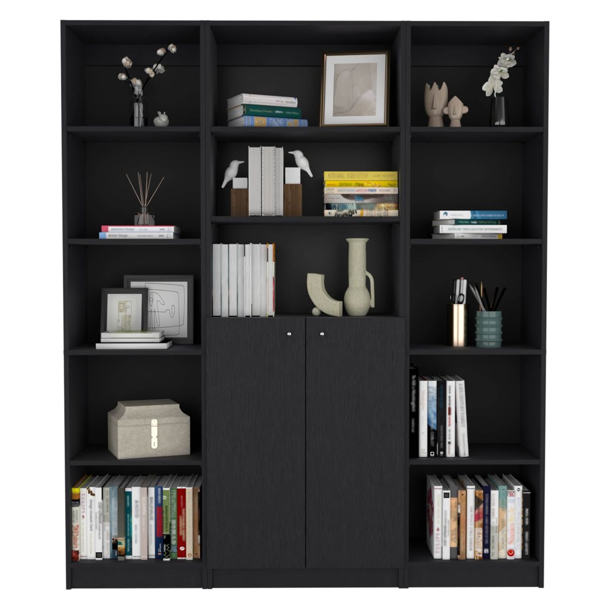 TUHOME - Combo 2 Estante 45 + Estante 2 Puertas Negro Tuhome