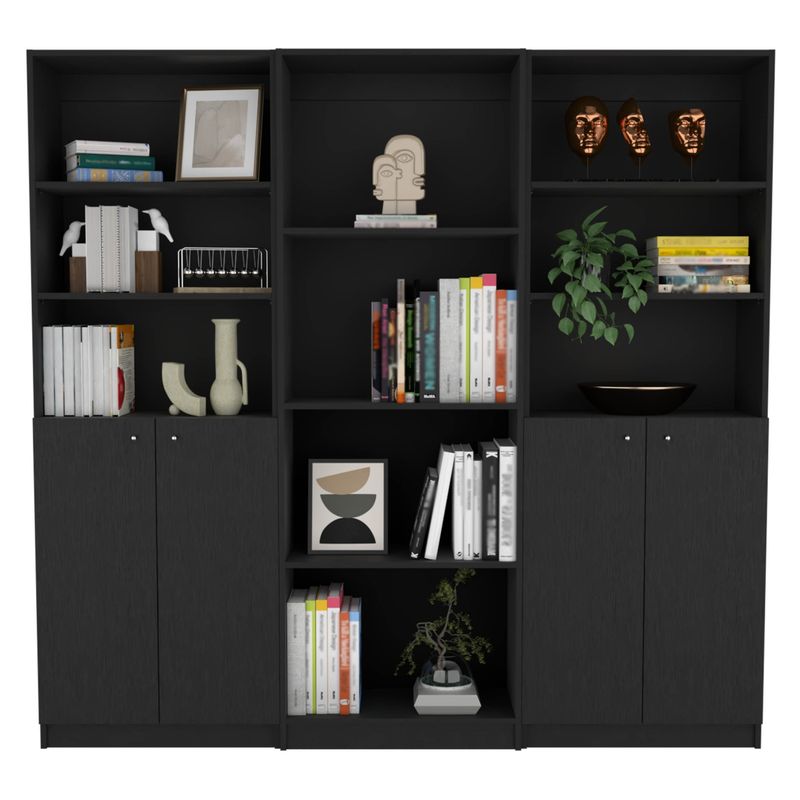 TUHOME - Combo 2 Estante 2 Puertas + Estante 4 Repisas Negro Tuhome