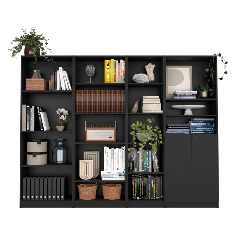 TUHOME - Combo 3 Estantes + Estante 2 Puertas Negro Tuhome