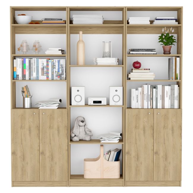 TUHOME - Combo 2 Estantes 2 Puertas + Estante 4 Repisas + 3 Complementos Beige Tuhome