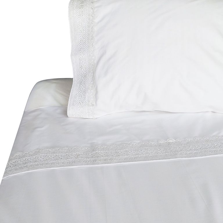 Juego De Sábanas 180 Hilos Broderie Blanca 1 Plaza