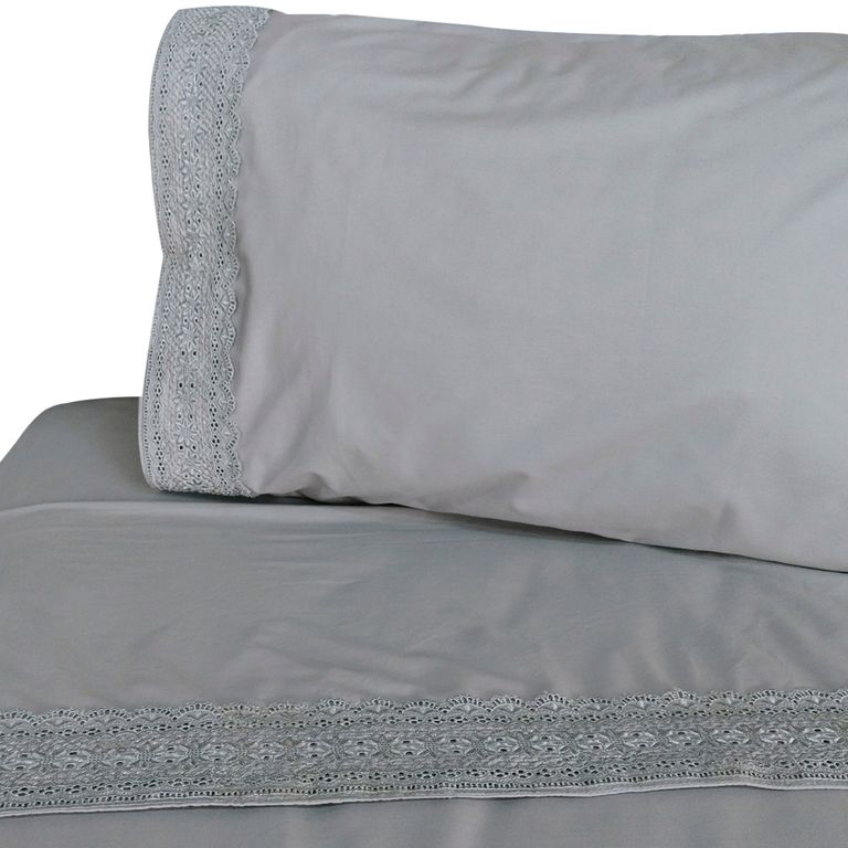 Juego De Sábanas 180 Hilos Broderie Gris 1 Plaza