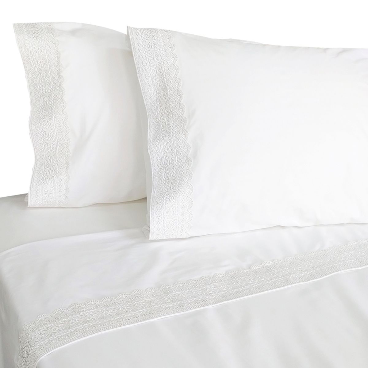 ILLUSIONS - Juego De Sábanas 180 Hilos Broderie Blanca 2 Plazas Illusions