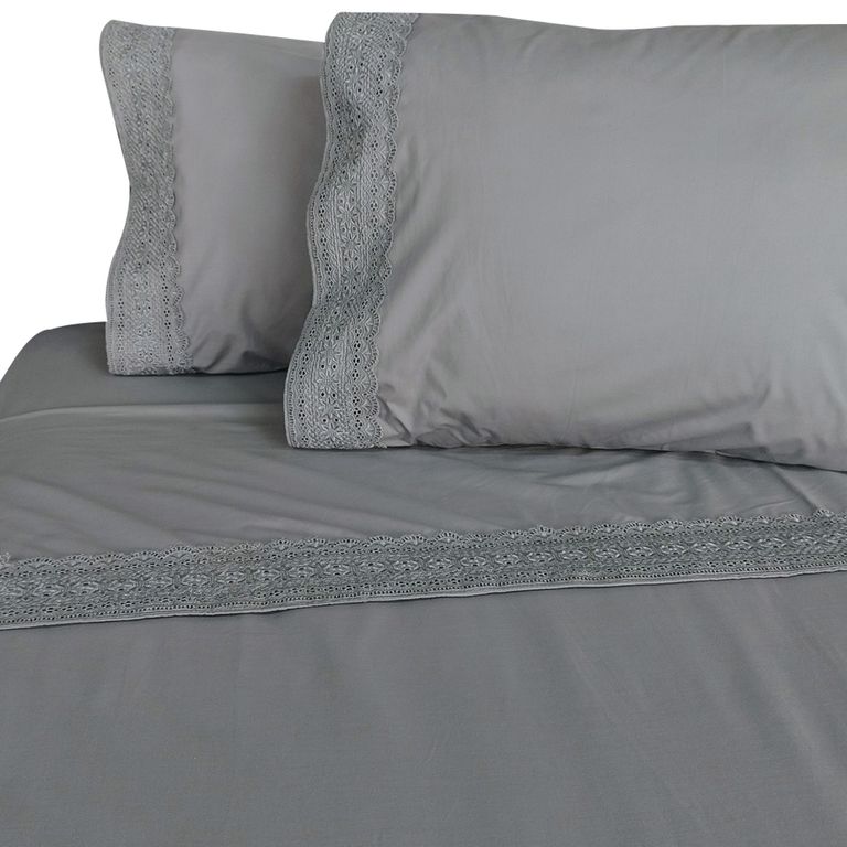 Juego De Sábanas 180 Hilos Broderie Gris 2 Plazas