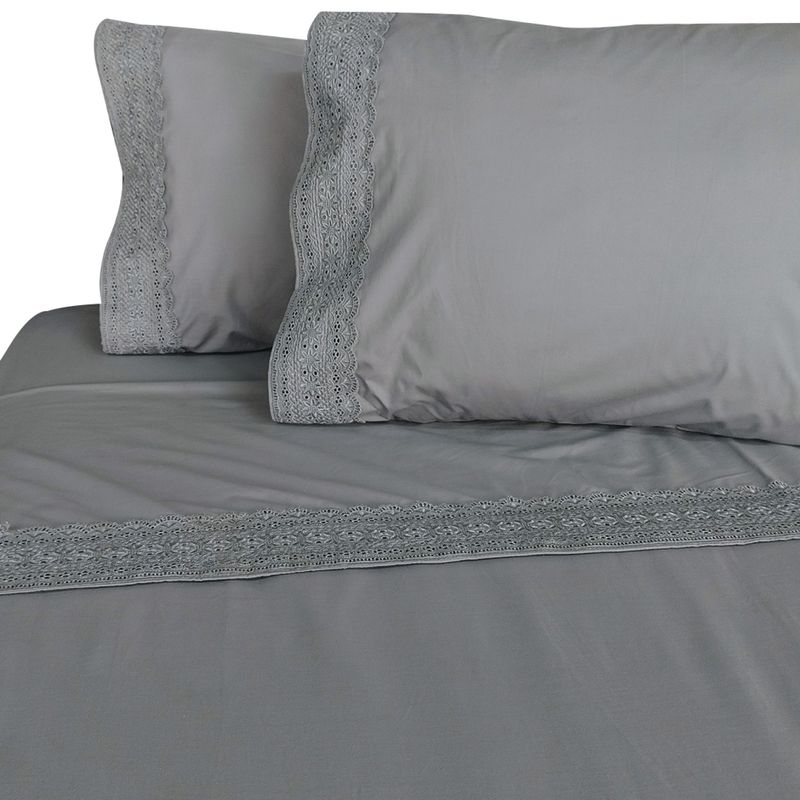 ILLUSIONS - Juego De Sábanas 180 Hilos Broderie Gris 2 Plazas Illusions
