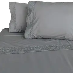 ILLUSIONS - Juego De Sábanas 180 Hilos Broderie Gris King