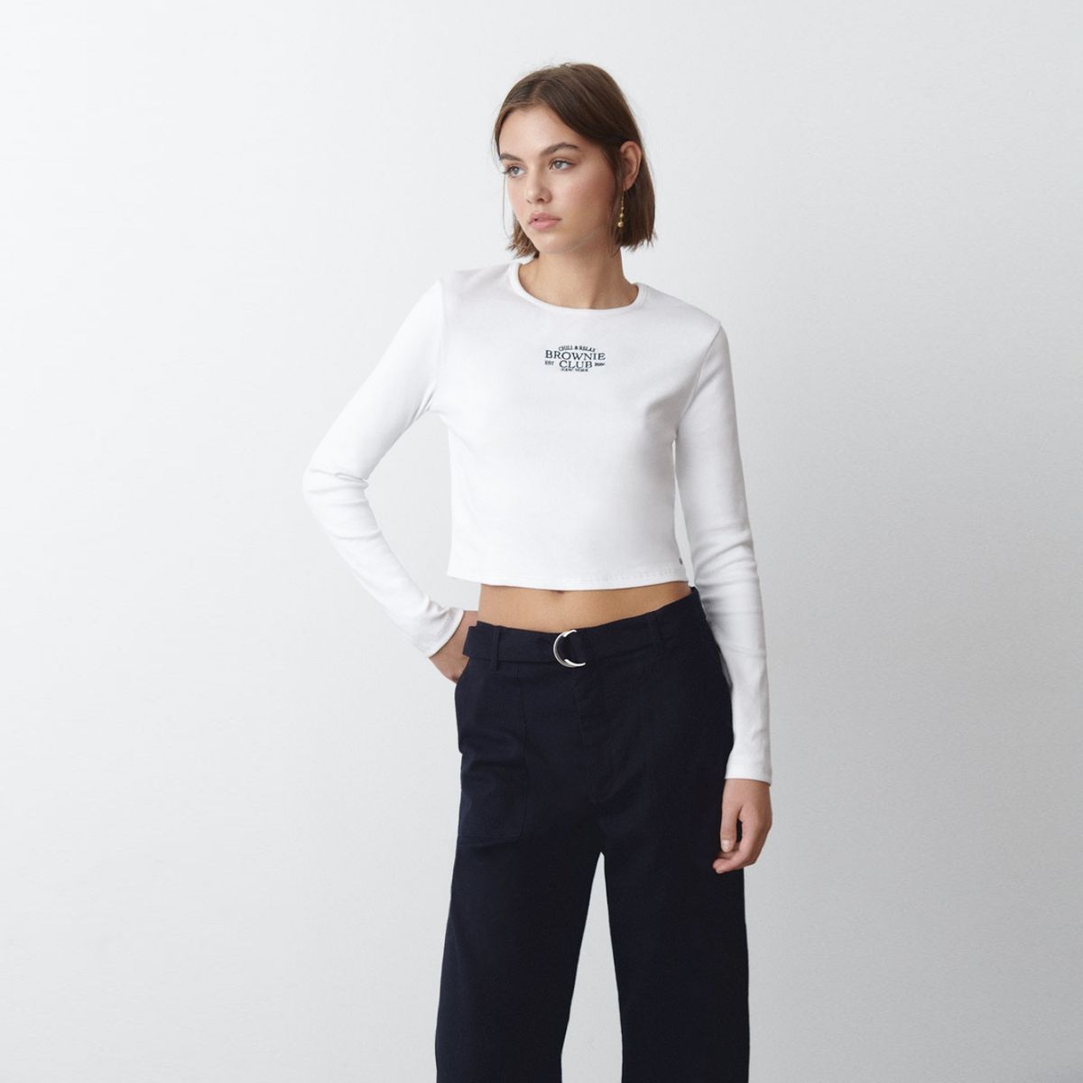 BROWNIE - Camiseta Baby Tee Manga Larga Mujer Brownie