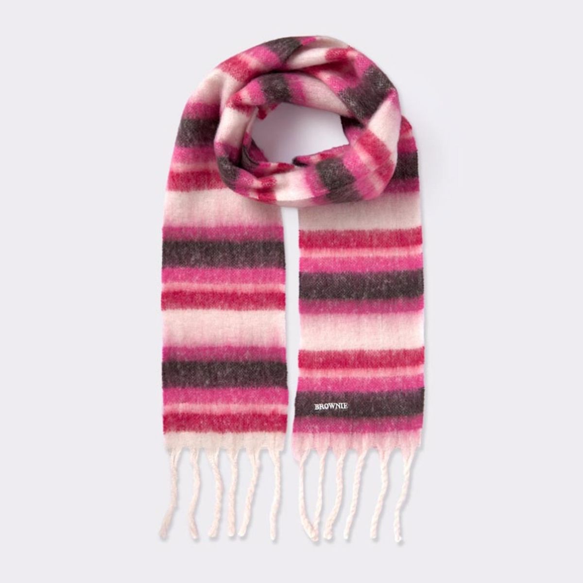 BROWNIE - Bufanda Gruesa Estrecha Lisa Flecos Mujer Brownie