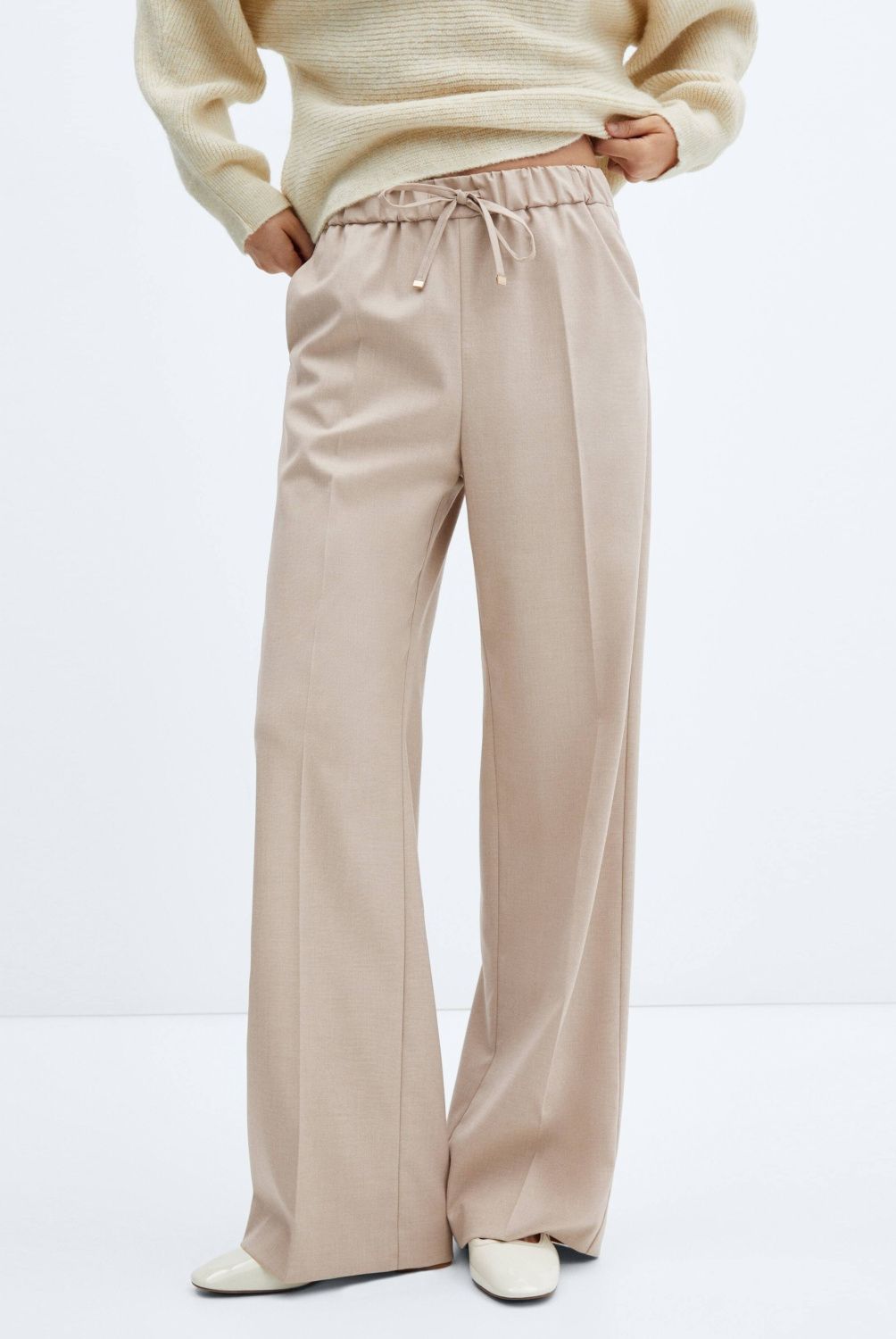 MANGO - Pantalón Wideleg Cintura Elástica Mujer Mango