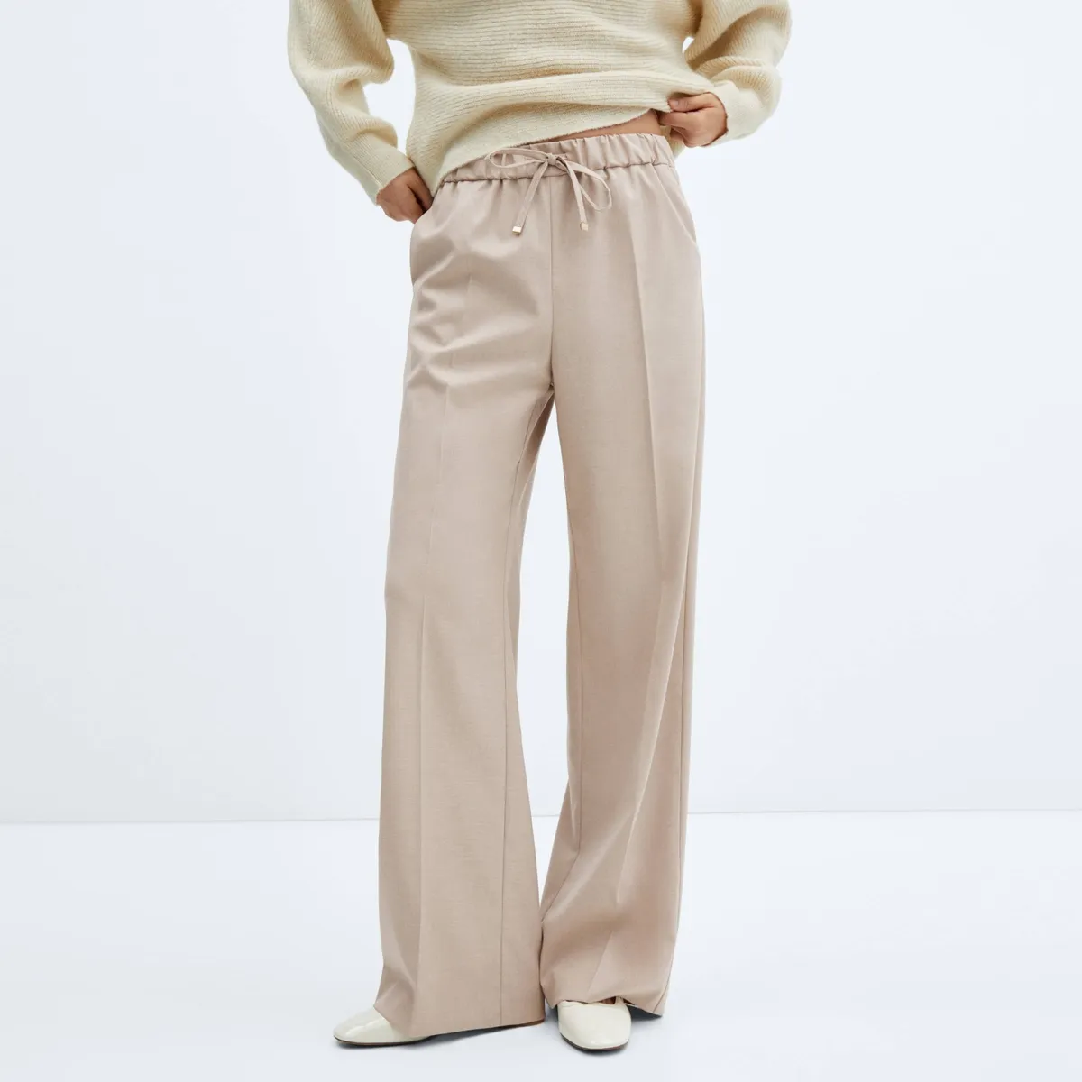 MANGO - Pantalón Wideleg Cintura Elástica Mujer Mango