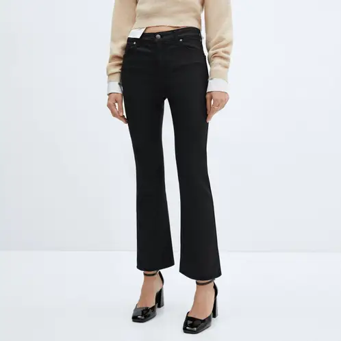 MANGO - Jeans Sienna Tiro Alto Flare Crop Engomado Mujer