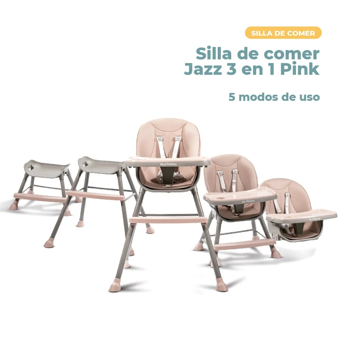 PIKABOO - Silla De Comer Para Bebes 3 En 1 Jazz  Rosada Pikaboo