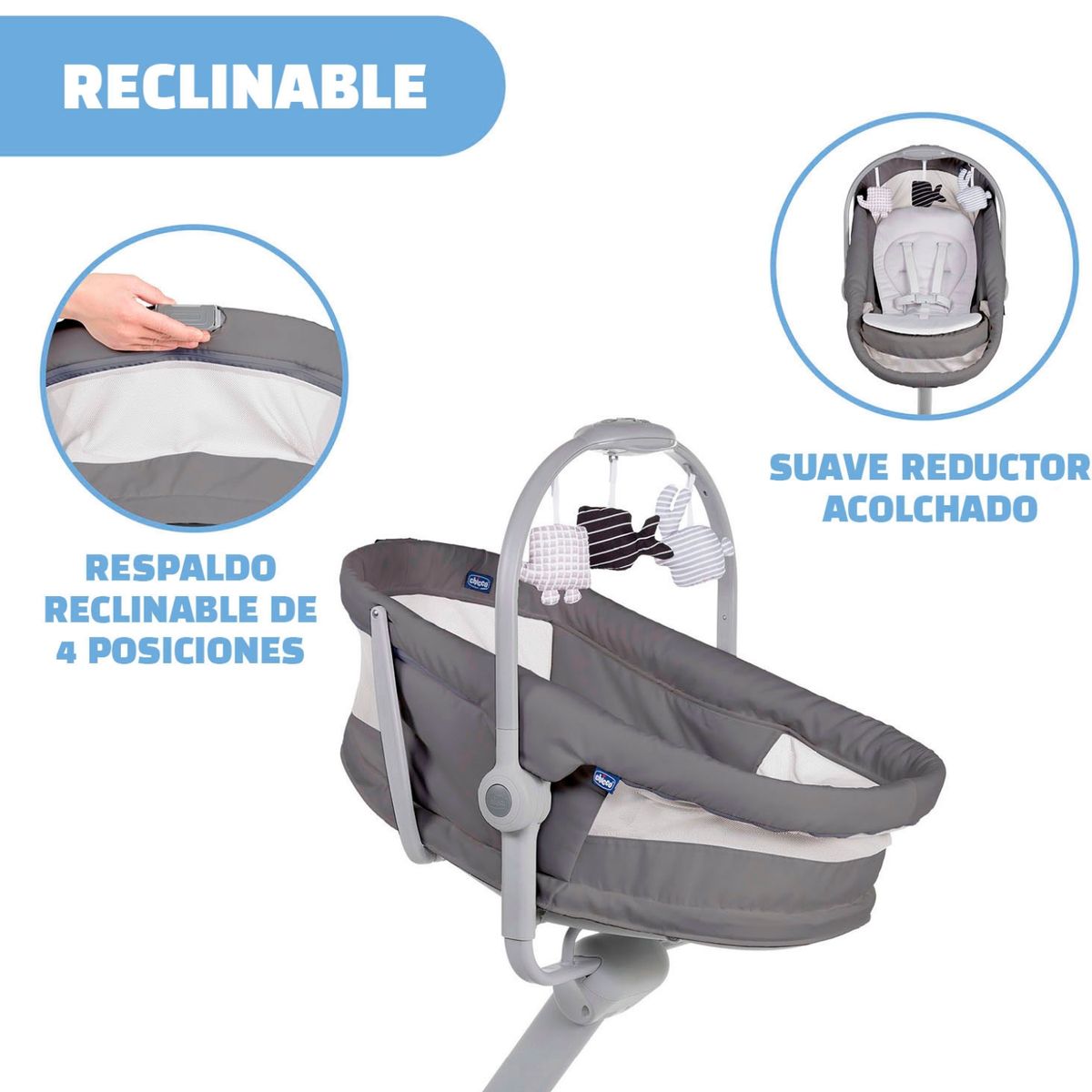 CHICCO - Moises Con Pedestal Baby Hug 4 En 1 Gris Chicco