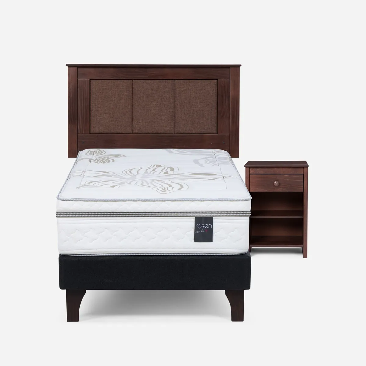 ROSEN - Cama Europea Art 4 1.5 Plazas x 2.00mt  + Respaldo + 1 Velador Rosen
