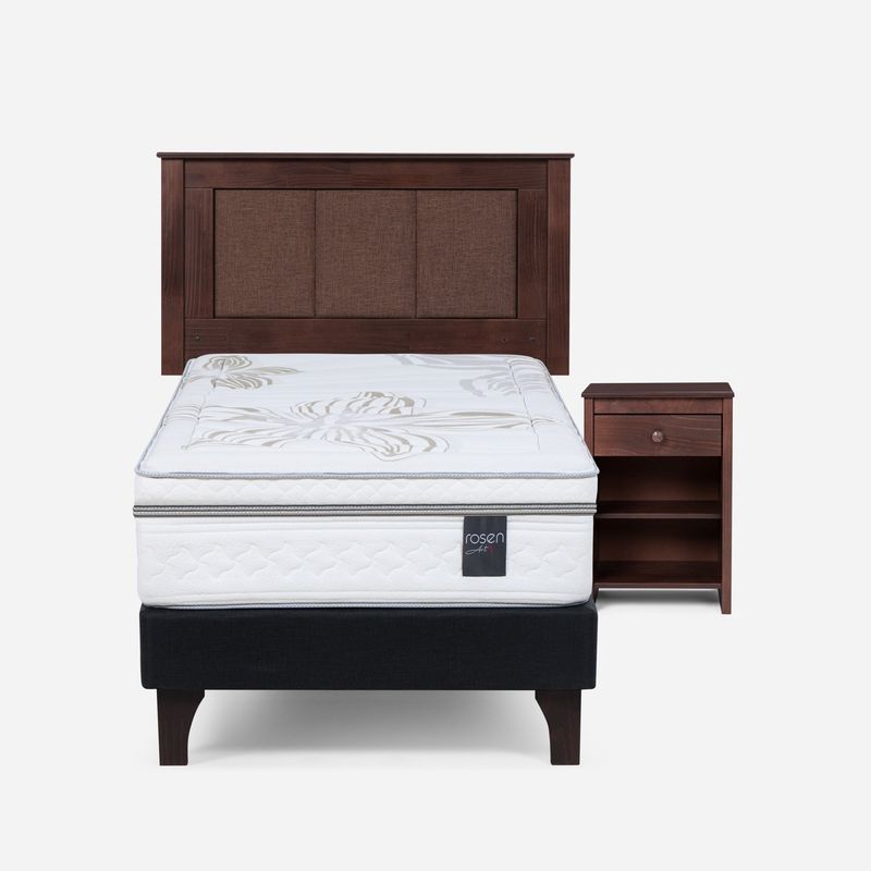 ROSEN - Cama Europea Art 4 1.5 Plazas + Respaldo + Velador Rosen