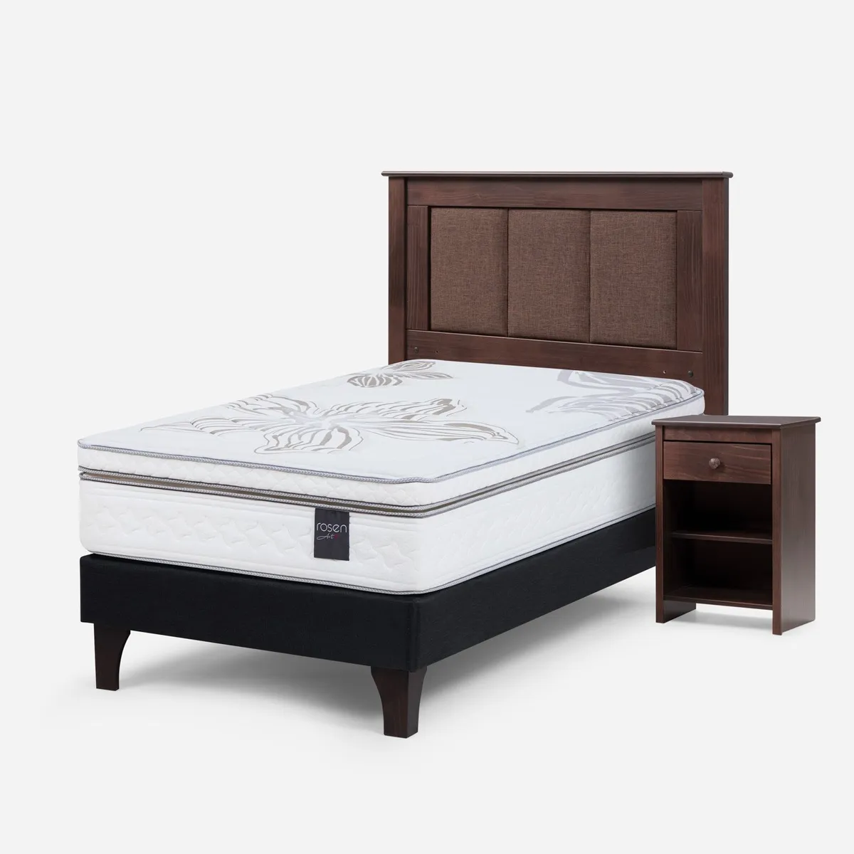 ROSEN - Cama Europea Art 4 1.5 Plazas x 2.00mt  + Respaldo + 1 Velador Rosen