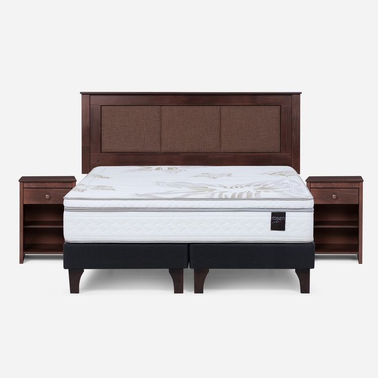 Cama Europea Art 4 2 Plazas x 2.00mt Base Dividida + Respaldo + 2 Veladores