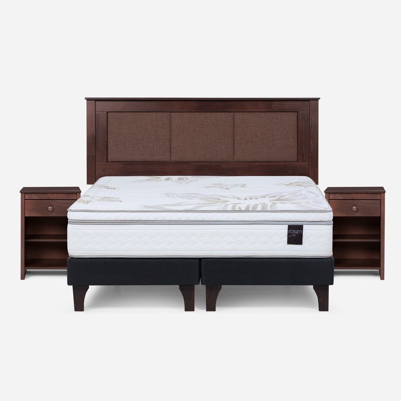 ROSEN - Cama Europea Art 4 2 Plazas + Respaldo + 2 Veladores Rosen
